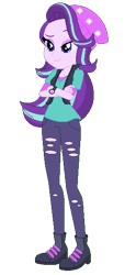 Size: 283x572 | Tagged: safe, artist:flameprincess3535, starlight glimmer, human, equestria girls, g4, beanie, clothes, crossed arms, female, hat, pants, ripped pants, simple background, solo, torn clothes, transparent background