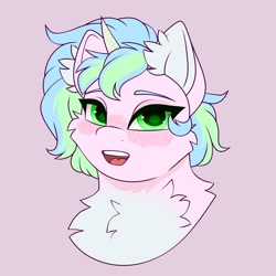 Size: 4096x4096 | Tagged: safe, artist:chromatic-sheen, oc, oc only, oc:sweet cream, pony, unicorn, bust, cheek fluff, chest fluff, commission, horn, looking at you, neck fluff, open mouth, simple background, solo, unicorn oc