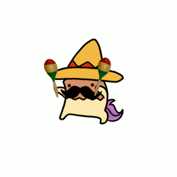 Size: 1000x1000 | Tagged: safe, artist:paperbagpony, oc, oc only, oc:paper bag, animated, chibi, facial hair, fake moustache, maracas, moustache, musical instrument, simple background, solo, sombrero, white background