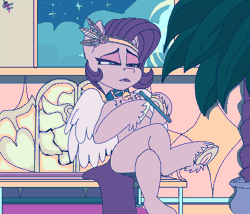 Size: 3500x3000 | Tagged: safe, artist:brainiac, pipp petals, pegasus, semi-anthro, g5, adorapipp, animated, arm hooves, aseprite, bell, bell collar, bench, blinking, collar, crossed legs, cute, eyebrows, female, frown, gif, grin, high res, mare, nail file, open mouth, partially open wings, pixel art, potted plant, sitting, smiling, solo, unshorn fetlocks, wings
