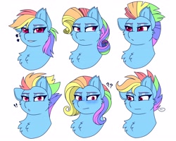 Size: 4096x3277 | Tagged: safe, artist:chromatic-sheen, rainbow dash, pegasus, pony, g4, alternate hairstyle, chest fluff, expressions, simple background, solo, white background