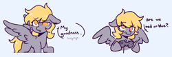 Size: 2438x806 | Tagged: safe, artist:fuzzystarart, derpy hooves, pegasus, pony, g4, controller, cute, dialogue, gaming, meme, spread wings, team fortress 2, text, wings