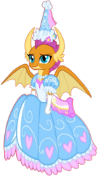 Size: 608x1082 | Tagged: safe, artist:darlycatmake, smolder, dragon, g4, calm, clothes, cute, dragon wings, dragoness, dress, female, flower, flower in hair, froufrou glittery lacy outfit, gloves, happy, hat, hennin, jewelry, lidded eyes, long gloves, necklace, princess, princess smolder, puffy sleeves, relaxed, relaxed face, simple background, smiling, smirk, smolderbetes, solo, spread wings, transparent background, wings
