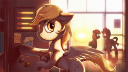 Size: 1920x1080 | Tagged: safe, artist:etienne boilley, derpy hooves, pegasus, pony, g4, book, commission, lockers