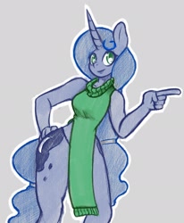 Size: 2025x2456 | Tagged: safe, artist:wild-thunder06, princess luna, anthro, g4, clothes, female, gray background, hand on hip, high res, pointing, side slit, simple background, solo, sweater, total sideslit, wide hips