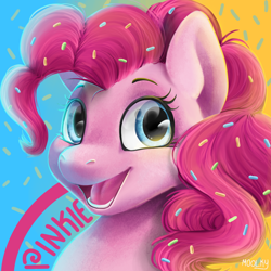 Size: 1000x1000 | Tagged: dead source, safe, artist:m0olky, pinkie pie, earth pony, pony, g4, bust, female, mare, open mouth, open smile, portrait, realistic, smiling, solo