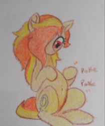 Size: 1611x1924 | Tagged: safe, artist:pony quarantine, earth pony, pony, ask pony crayontine, belly button, crayon drawing, female, mare, request, solo, traditional art