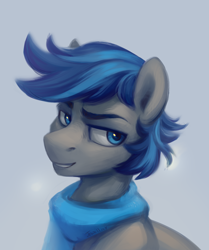 Size: 1402x1680 | Tagged: safe, artist:jewellier, oc, pony, bust, clothes, gift art, looking away, male, portrait, scarf, solo, stallion