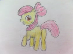 Size: 2592x1944 | Tagged: safe, artist:jyuri_8, apple bloom, earth pony, pony, g4, bloom butt, butt, female, filly, foal, looking at you, looking back, looking back at you, plot, solo, traditional art