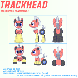 Size: 5000x5000 | Tagged: safe, artist:trackheadtherobopony, oc, oc:trackhead, original species, pony, robot, robot pony, wheelpone, bio in description, reference sheet, specs