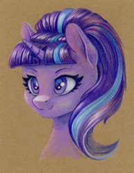 Size: 927x1200 | Tagged: safe, artist:maytee, starlight glimmer, pony, unicorn, g4, bust, colored pencil drawing, cute, glimmerbetes, portrait, s5 starlight, smiling, solo, traditional art