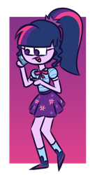 Size: 500x900 | Tagged: safe, artist:fuckomcfuck, sci-twi, twilight sparkle, human, equestria girls, g4, gradient background, screenshot redraw, solo