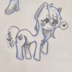 Size: 814x814 | Tagged: safe, artist:sizack, lyra heartstrings, pony, g4, chibi, female, heart, mare, missing horn, raised hoof, sketch, solo, traditional art