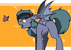 Size: 4093x2894 | Tagged: safe, artist:jellysketch, oc, oc only, oc:scrimmy, bat pony, insect, moth, pony, angry, bat pony oc, bat wings, fangs, heterochromia, hissing, looking at you, male, pony oc, simple background, solo, spread wings, stallion, teeth, wings