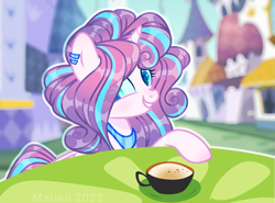 Size: 2523x1872 | Tagged: safe, artist:twilightbaby2020, princess flurry heart, alicorn, pony, g4, cup, ear piercing, earring, female, high res, jewelry, looking at you, mare, older, older flurry heart, piercing, solo