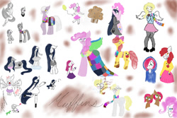 Size: 1095x730 | Tagged: safe, artist:maryanam, apple bloom, babs seed, derpy hooves, limestone pie, marble pie, pinkie pie, oc, oc:minkie pie, earth pony, human, lizard, pegasus, pony, anthro, unguligrade anthro, fanfic:cupcakes, fanfic:muffins, g4, angry, apple, apple bloom's bow, baka, balloon, bipedal, blood, blushing, bow, clothes, cross-popping veins, crying, cutie mark dress, cutie mark on clothes, derp, dress, emanata, eyes closed, fake horn, fake wings, fanfic art, female, filly, floppy ears, foal, food, hair bow, heart, hoodie, humanized, knife, lock, mare, muffin, padlock, pinkamena diane pie, sad, scarf, shirt, shoes, signature, simple background, skirt, smiling, socks, spread wings, tsundere, two sides, unamused, white background, wings