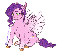 Size: 1841x1695 | Tagged: safe, artist:caffeinatedcarny, pipp petals, pegasus, pony, g5, chubby, ear piercing, earring, female, jewelry, mare, piercing, simple background, sitting, solo, spread wings, transparent background, underhoof, unshorn fetlocks, wings