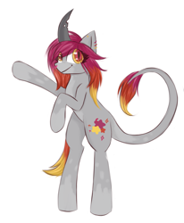 Size: 1705x2070 | Tagged: safe, artist:mermaidkuki, oc, oc only, oc:star fire, pony, unicorn, bipedal, female, hind legs, mare, raised hoof, simple background, solo, white background