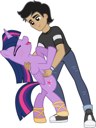 Size: 5000x6661 | Tagged: safe, artist:twinon, twilight sparkle, oc, alicorn, human, pony, g4, colored, dancing, interspecies, sandals, simple background, transparent background, twilight sparkle (alicorn)