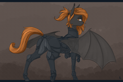 Size: 3000x2000 | Tagged: safe, artist:stray prey, oc, oc only, oc:flare, bat pony, pony, armor, bat pony oc, butt, featureless crotch, female, high res, looking at you, looking back, looking back at you, mare, plot, solo, spread wings, transparent wings
