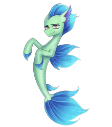Size: 2493x2840 | Tagged: safe, artist:opal_radiance, oc, oc only, oc:coral ridge, seapony (g4), blue mane, commission, digital art, dorsal fin, eyebrows, fin wings, fins, fish tail, flowing tail, high res, looking at you, seapony oc, simple background, smiling, smiling at you, solo, tail, transparent background, wings, yellow eyes