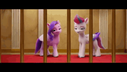 Size: 640x360 | Tagged: safe, edit, edited screencap, editor:smallerpipp, screencap, pipp petals, zipp storm, pegasus, pony, g5, my little pony: a new generation, spoiler:my little pony: a new generation, animated, bars, duo, duo female, eyebrows, female, implied phone, mare, phone, royal sisters (g5), siblings, sisters, sound, vibrating, webm, zoom in