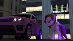 Size: 1920x1080 | Tagged: safe, artist:drixale, pipp petals, pegasus, pony, g5, 3d, billboard, female, land rover, land rover range rover sport, mare, ponyvillefm, source filmmaker, suv, twitch