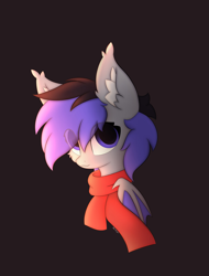 Size: 1641x2160 | Tagged: safe, artist:verlista, oc, oc only, oc:lily moonlight, bat pony, pony, clothes, ear fluff, scarf, simple background, solo, teenager