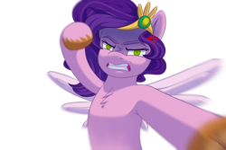 Size: 1626x1086 | Tagged: safe, alternate version, artist:nanazdina, pipp petals, pegasus, pony, g5, cross-popping veins, emanata, imminent pain, imminent punch, pepe punch, pepe the frog, simple background, solo, transparent background