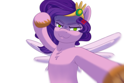 Size: 1626x1086 | Tagged: safe, alternate version, artist:nanazdina, pipp petals, pegasus, pony, g5, :3, >:3, cross-popping veins, emanata, evil smile, imminent pain, imminent punch, pepe punch, pepe the frog, simple background, smiling, solo, transparent background