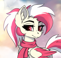 Size: 1367x1309 | Tagged: safe, artist:dushnila, oc, oc only, oc:candy rain, pegasus, pony, clothes, commission, female, mare, multicolored hair, multicolored mane, multicolored tail, pegasus oc, scarf, solo, tail, ych result