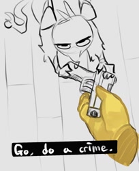 Size: 1200x1472 | Tagged: safe, artist:maren, griffon, angry, disembodied hand, doodle, gun, hand, meme, ponified meme, weapon