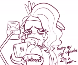 Size: 3000x2500 | Tagged: safe, artist:maren, pipp petals, pegasus, pony, g5, crying, doodle, floppy ears, high res, nintendo switch, sketch, solo, splatoon, splatoon 3, this will end in unfollow