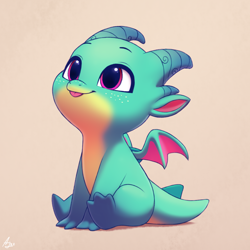 Size: 2000x2000 | Tagged: safe, artist:luminousdazzle, sparky sparkeroni, dragon, g5, my little pony: make your mark, :p, baby, baby dragon, cute, high res, horns, magenta eyes, sitting, smiling, solo, sparkybetes, tongue out, wings