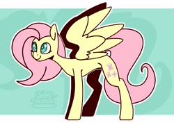 Size: 4093x2894 | Tagged: safe, artist:jellysketch, fluttershy, pegasus, pony, g4, drop shadow, female, high res, mare, outline, smiling, solo, spread wings, standing, white outline, wings