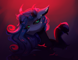 Size: 2588x2000 | Tagged: safe, artist:neonbugzz, pony, glowing, glowing eyes, high res, piercing, red and blue