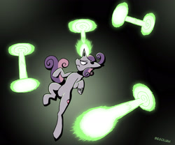 Size: 3000x2500 | Tagged: safe, artist:begoliah, sweetie belle, pony, unicorn, g4, female, floating, high res, laser, portal, solo, white eyes