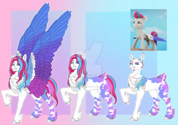Size: 1920x1354 | Tagged: safe, artist:malinraf1615, screencap, zipp storm, pegasus, pony, g5, my little pony: a new generation, alternate design, bald, chest fluff, colored wings, deviantart watermark, feathered fetlocks, female, large wings, mare, obtrusive watermark, solo, spread wings, watermark, wings