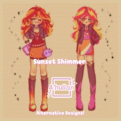 Size: 1900x1900 | Tagged: safe, artist:ahullan, sunset shimmer, human, equestria girls, g4, boots, clothes, ear piercing, earring, english, female, jacket, jewelry, lip piercing, necklace, no nose, notebook, piercing, shoes, skirt, socks, solo, thigh highs