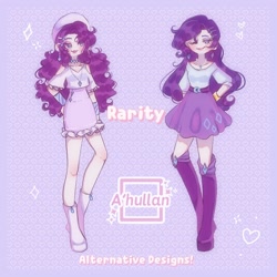 Size: 1900x1900 | Tagged: safe, artist:ahullan, rarity, human, equestria girls, g4, boots, ear piercing, earring, english, female, hairclip, hat, jewelry, necklace, no nose, piercing, shoes, solo