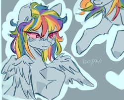 Size: 640x515 | Tagged: safe, artist:izzypaw, rainbow dash, pegasus, pony, g4, bust, signature, simple background, solo