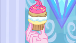 Size: 3410x1920 | Tagged: safe, screencap, pinkie pie, human, equestria girls, g4, my little pony equestria girls: better together, super squad goals, cupcake, female, food, high res, offscreen character, solo