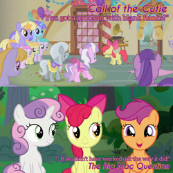 Size: 1920x1920 | Tagged: safe, edit, edited screencap, editor:itsmgh1203, screencap, amethyst star, apple bloom, aura (g4), diamond mint, diamond tiara, dinky hooves, drizzle, noi, orange blossom, piña colada, prim posy, scootaloo, silver spoon, sparkler, sweetie belle, earth pony, pegasus, pony, unicorn, call of the cutie, g4, season 1, season 9, the big mac question, apple bloom's bow, bow, cute, cutealoo, cutie mark crusaders, english, eyes closed, female, filly, foal, hair bow, mare, open mouth, open smile, smiling, sugarcube corner, text