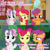 Size: 1920x1920 | Tagged: safe, edit, edited screencap, editor:itsmgh1203, screencap, apple bloom, scootaloo, sweetie belle, earth pony, pegasus, pony, unicorn, call of the cutie, g4, my little pony: friendship is magic, season 1, season 9, the big mac question, apple bloom's bow, bow, cutie mark crusaders, english, female, filly, foal, hair bow, open mouth, open smile, smiling, spread wings, sugarcube corner, text, trio, trio female, wings