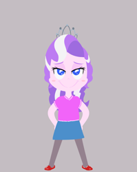 Size: 858x1080 | Tagged: safe, artist:happy harvey, diamond tiara, human, equestria girls, g4, chibi, child, clothes, female, hand on hip, jewelry, leggings, lidded eyes, looking at you, phone drawing, shirt, shoes, simple background, simplistic art style, skirt, smiling, smug, tiara