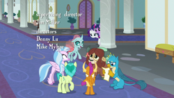 Size: 1280x720 | Tagged: safe, screencap, gallus, ocellus, rarity, sandbar, silverstream, smolder, twilight sparkle, yona, alicorn, changedling, changeling, classical hippogriff, dragon, earth pony, griffon, hippogriff, pony, unicorn, yak, friendship university, g4, bow, butt, cloven hooves, colored hooves, credits, dragoness, english, female, hair bow, jewelry, male, monkey swings, necklace, plot, reading, school of friendship, student six, teenager, twilight sparkle (alicorn)