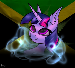 Size: 4200x3800 | Tagged: safe, artist:kainy, twilight sparkle, g4, bloodshot eyes, drug use, drugs, highlight sparkle, jamaica, marijuana