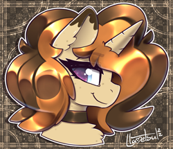Size: 1026x882 | Tagged: safe, artist:llametsul, oc, oc only, oc:creme cookie, pony, unicorn, bust, choker, colored, looking at you, portrait, signature, smiling, smiling at you, solo