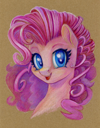 Size: 934x1200 | Tagged: safe, artist:maytee, pinkie pie, earth pony, pony, g4, bust, colored pencil drawing, portrait, smiling, solo, traditional art