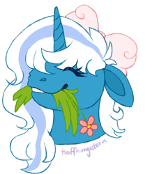 Size: 752x902 | Tagged: safe, artist:hoffnungsstern, oc, oc only, oc:fleurbelle, alicorn, pony, alicorn oc, bow, eating, eyes closed, female, flower, grass, hair bow, herbivore, horn, horses doing horse things, mare, simple background, solo, transparent background, wings
